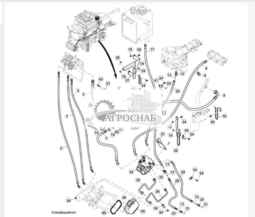 Гидравлические трубопроводы привода мотовила 